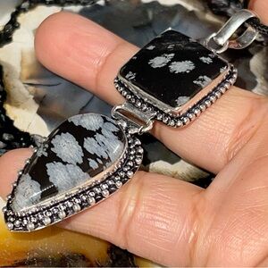 Gray & Black Snowflake Obsidian Pendant 2 7/8”